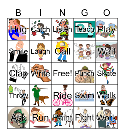 Action Verbs Bingo Card