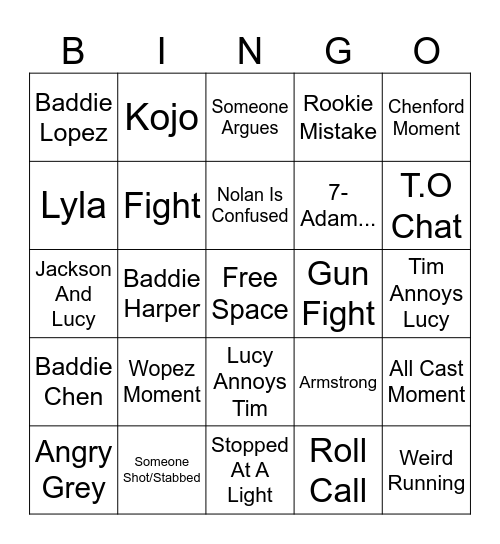 The Rookie Bingo Card