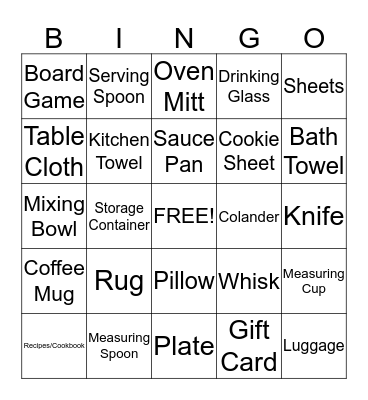 Bridal Shower Bingo Card