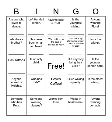 GETTING TO KNOW YOU Bingo Card