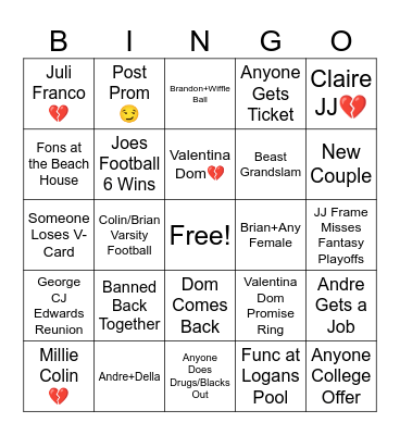 No Stinkers or Midgets 26 Bingo Card