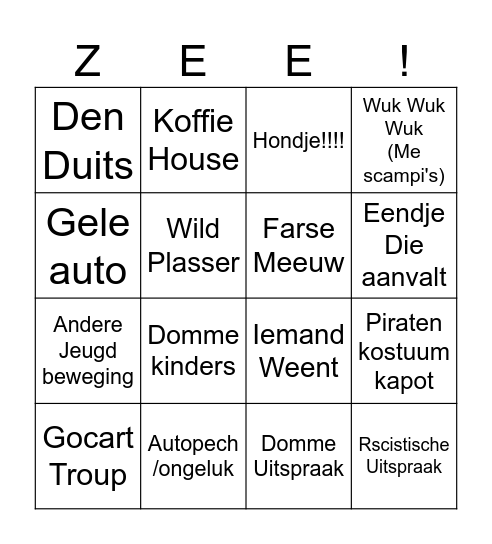 We gaan naar zee Bingo Card