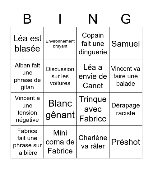 Oui Bingo Card
