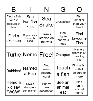 Aquarium Bingo Card