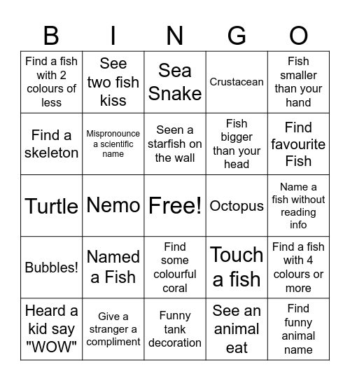 Aquarium Bingo Card
