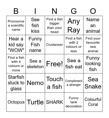 Aquarium Bingo Card
