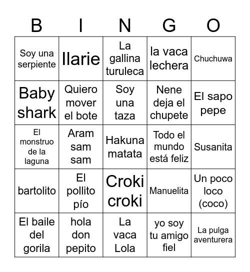 Bingo Musical Bingo Card