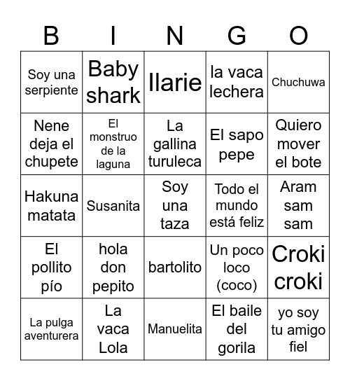Bingo Musical Bingo Card