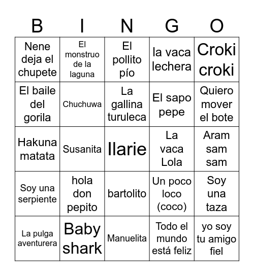 Bingo Musical Bingo Card