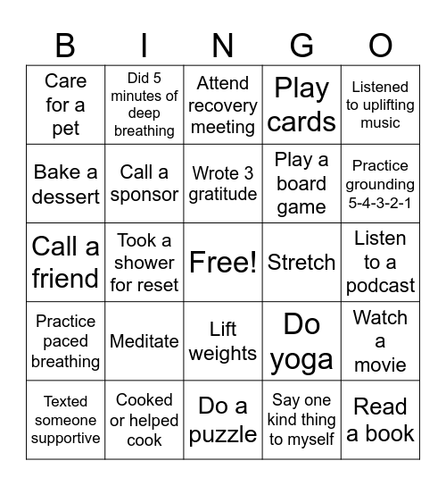 Staying Busy Bingo Card