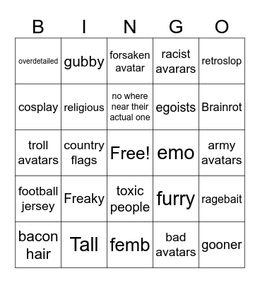Avatar bingo Card
