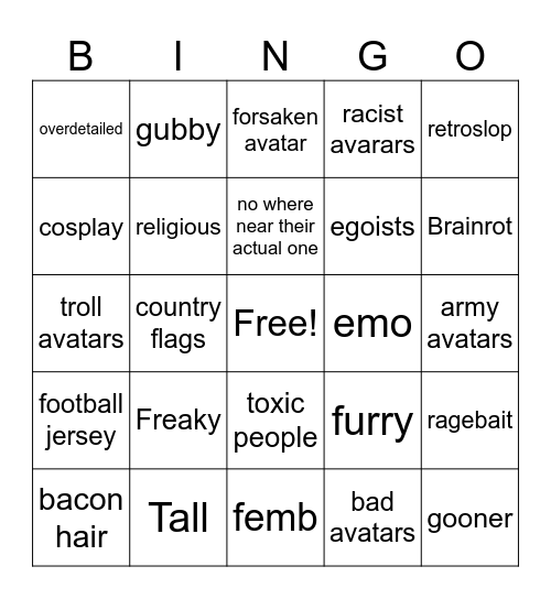 Avatar bingo Card