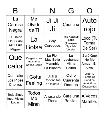 Bingo Musical Mix Bingo Card