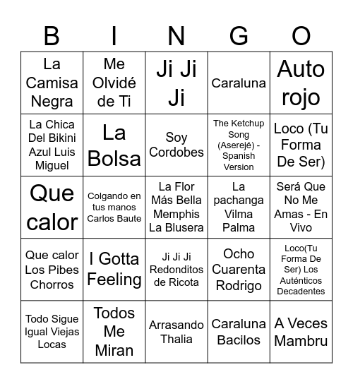 Bingo Musical Mix Bingo Card