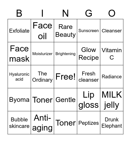 Skincare BINGO Card