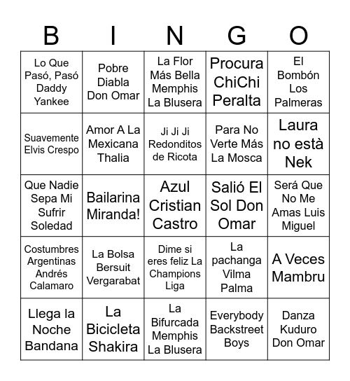 Bingo Musical Mix Bingo Card