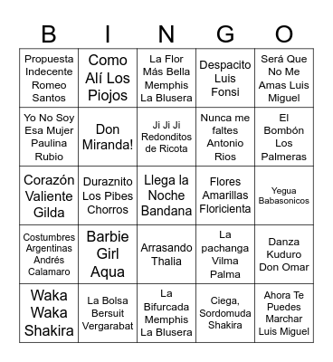 Bingo Musical Mix Bingo Card