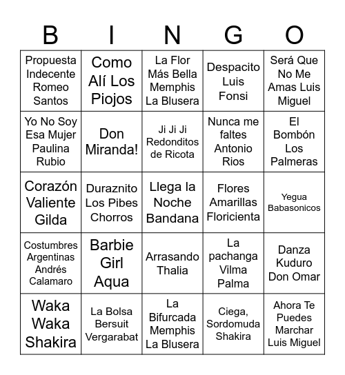 Bingo Musical Mix Bingo Card