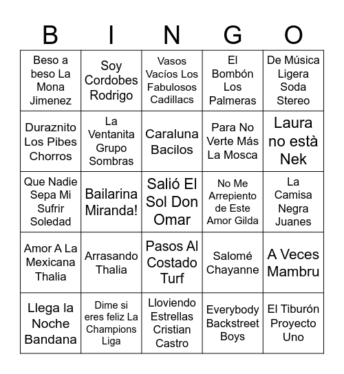 Bingo Musical Mix Bingo Card