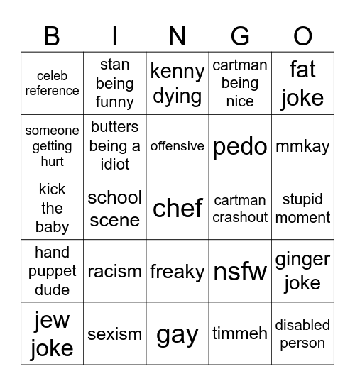 south park bingo Card