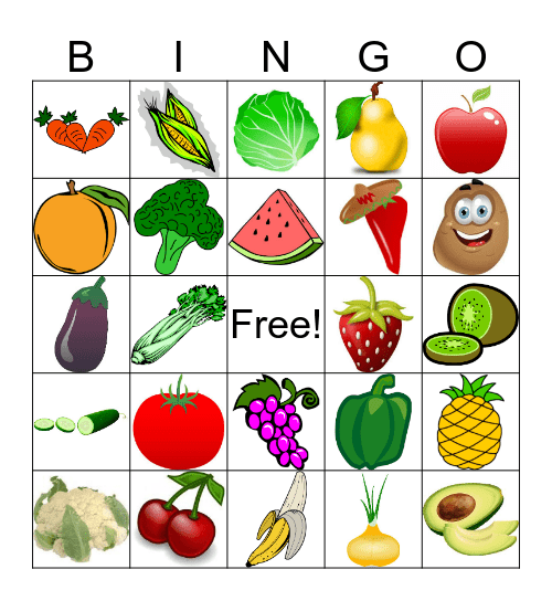 Fruits and Vegetables Bingo Card