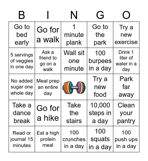 Fitness Bingo Card