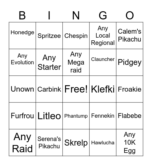Kalos Bingo Card