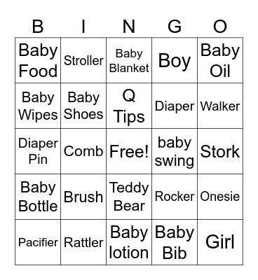 Baby Shower Bingo Card
