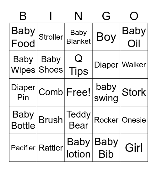 Baby Shower Bingo Card