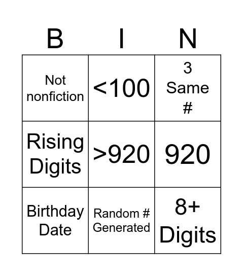 Untitled Bingo Card