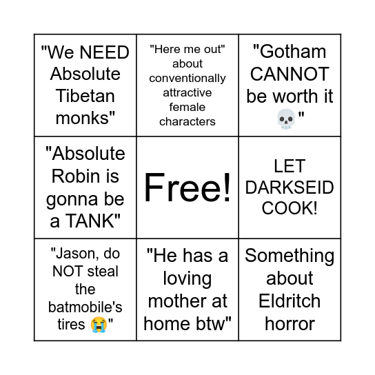 every time a new issue of Absolute Batman releases Bingo Card