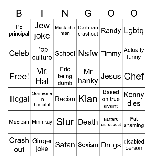 Duckys southpark bingo Card