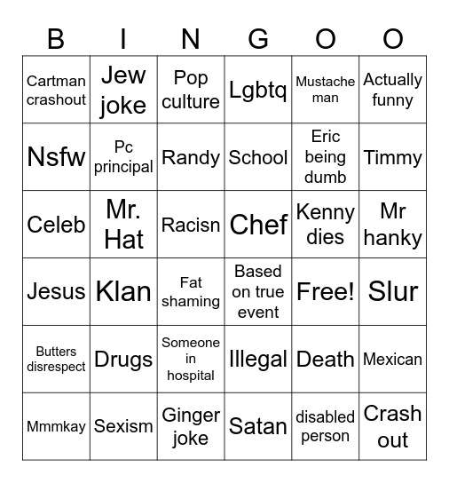 Duckys southpark bingo Card
