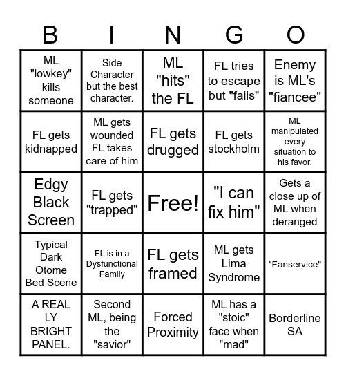 Dark Romance Otome Bingo Card