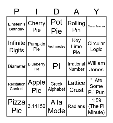 Midas Creek PI Day Bingo Card