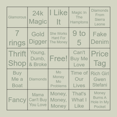 M o '   M o n e y   M o '   M u s i c Bingo Card