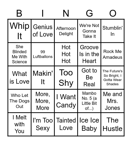 One Hit Wonders Bingo Card