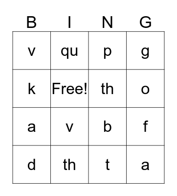 Lively Letters Bingo Card