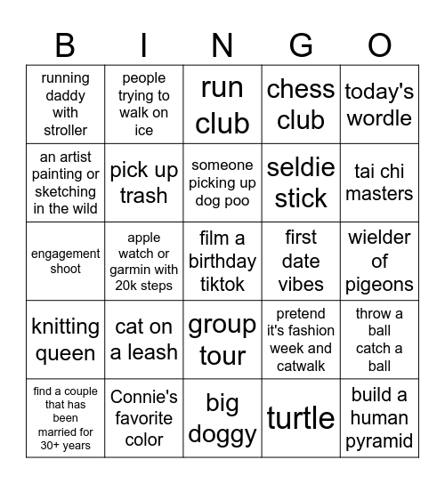 Constanza's 31 & Fun Central Park Bingo Card