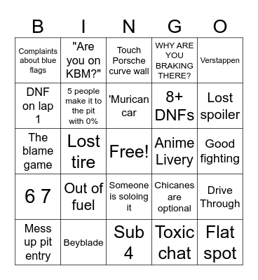 Le Mans Again Bingo Card
