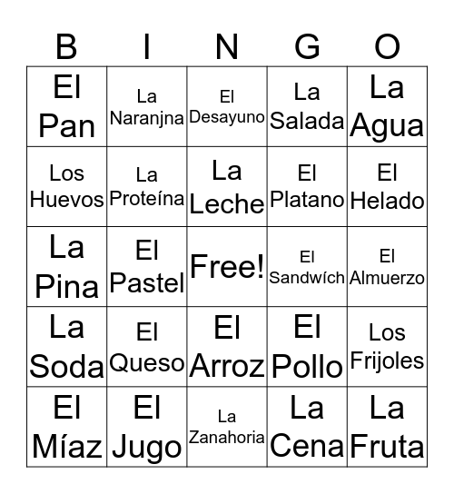Spanish Bingo board Bingo Card