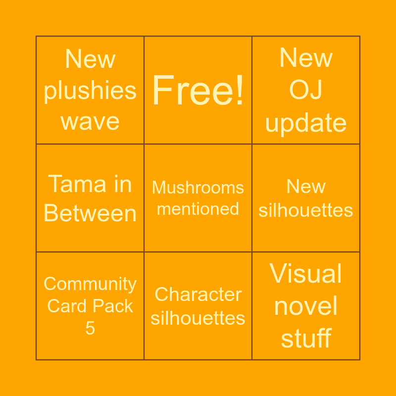 Fruitbat Indirect Winter 2026 Bingo Card