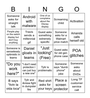 Tech Rep Bingo Card