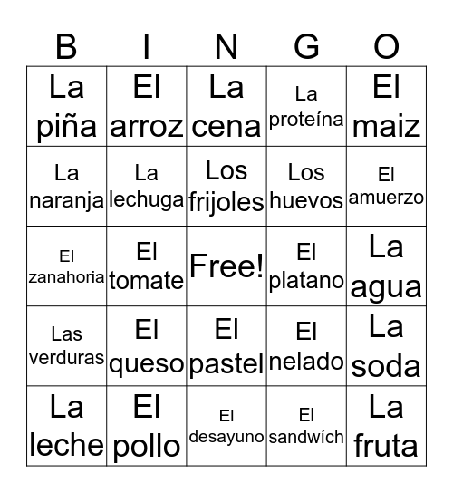 La Comida Bingo Card