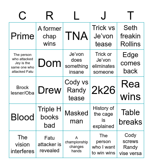 Elimination Chamber 2026 Bingo Card