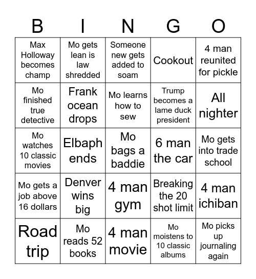 2026 Bingo Card