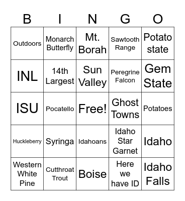 IDAHO BINGO Card