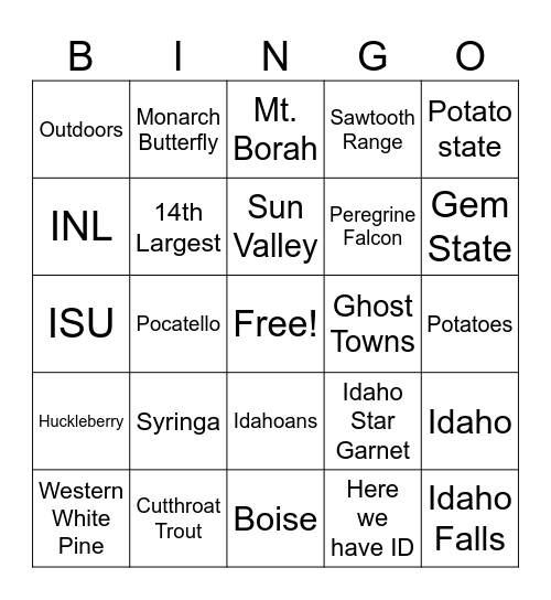 IDAHO BINGO Card