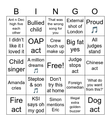 BGT Bingo Card