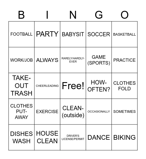 UNIT 4 ENRICH VOCABULARY PART ONE Bingo Card